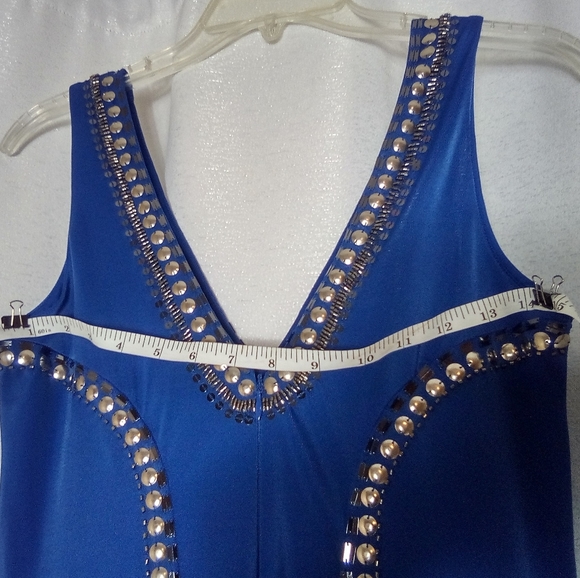 New Small Blue Silver Bebe Tribal Rings Knit Dress Homecoming Prom Holiday Party - Picture 3 of 11